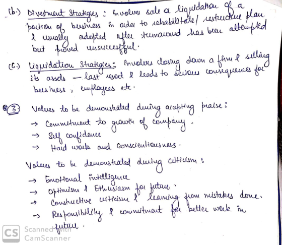 out Strategies : involves sale a liquidation of a paction of business in ader to rehabilitate/ restructive plau I usually ado