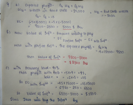 wG wealth un G0o d State 15,oo0 wp Bad :-5000. EC 5X15000) 4 .5 x C-5000) 억500-3500 5000 $ mv Amount wiutng to pat Now w17% f rfect gnf n, the expected pagof6- fGwa 5x15000 $500 then value ol snf 4500-5000 C) with fccusant level-40% then Puottt witn prob-=。5x.q= 。15, 8 Ewith ugon45X (5000-.05 x5000 = c여 50-850 = 6500 value of Inth- 6500-5000 쪘 $ 1500