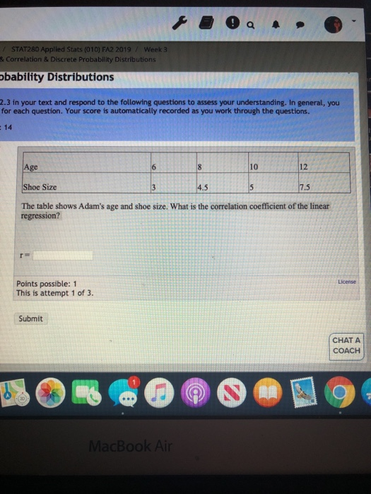 STAT280 Applied Stats (010) FA2 2019 Week 3 Correlation & Discrete Probability Distributions obability Distributions 2.3 in y