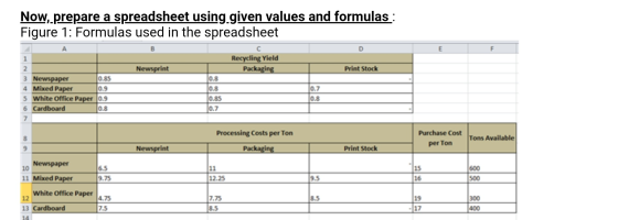Now, prepare a spreadsheet using given values and formulas : Figure 1: Formulas used in the spreadsheet 1 Recycling Yield Pac