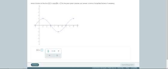 Write a function of the form f(x) = A cos (Bx-C) for the given graph. Express your answer in terms of simplified fractions if