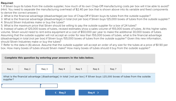 Required: 1. If Silven buys its tubes from the outside supplier, how much of its own Chap-Off manufacturing costs per box wil