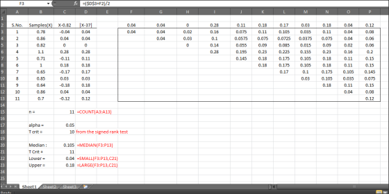 fix =($D$3+F2)/2 F3 A C D E G H J K L M O P 1 X-37 Samples(X) 0.28 0.17 0.03 0.12 2 S.No. X-0.82 0.04 0,04 0 0.11 0.18 0.18 0