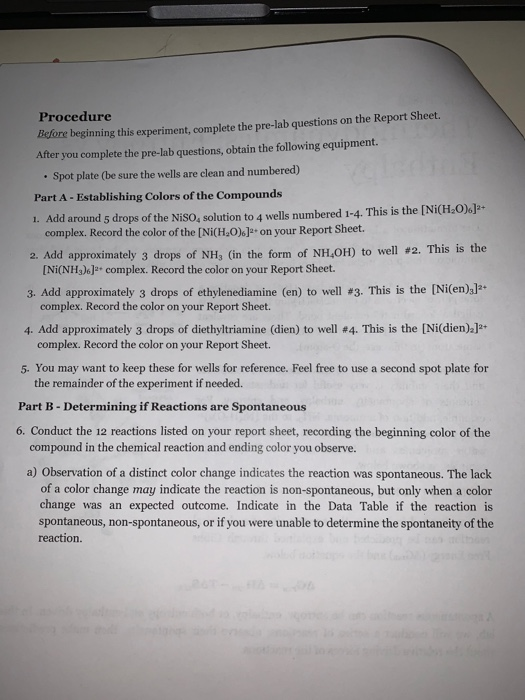 Procedure Before beginning this experiment, complete the pre-lab questions on the Report Sheet. After you complete the pre-la