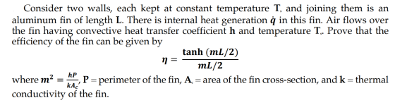 Consider two walls, each kept at constant temperature T. and joining them is an aluminum fin of length L. There is internal h