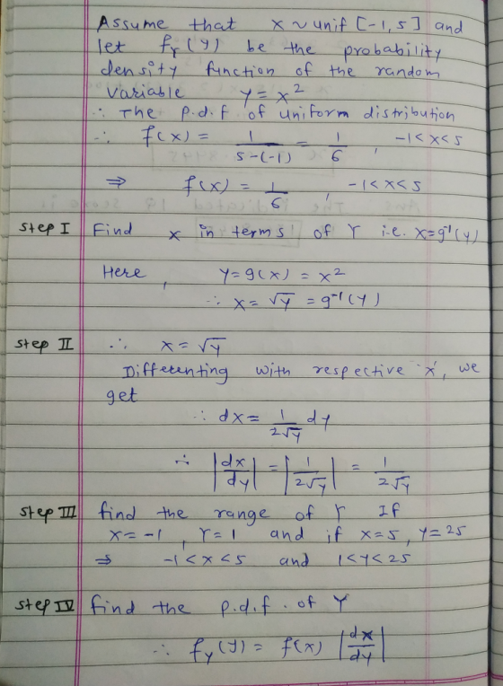 Assume that xw unif [-1,5 ] and let fyll be the probability density function of the random Variable y = x² The p.df of unifor