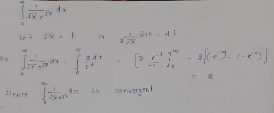 80 a Let 550 = t - so ist es das fadd t doc=dt e - -6-)] = 2 Hence 8P doc is convergent