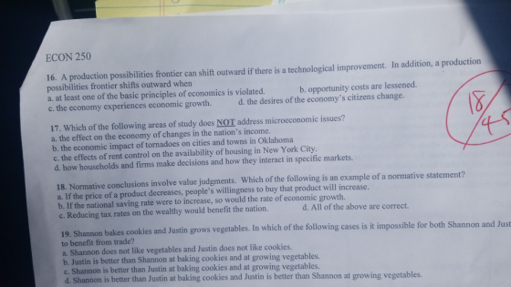 ECON 250 16. A production possibilities frontier can shift outward if there is a technological improvement. In addition, a pr