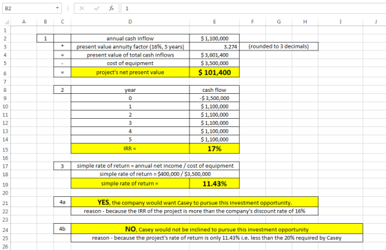 1 x fc 1 G H (rounded to 3 decimals) annual cash inflow present value annuity factor (16%, 5 years) present value of total ca