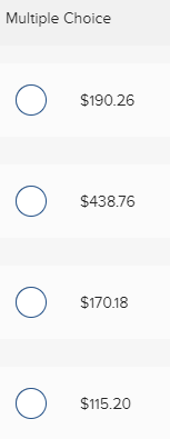 Multiple Choice $190.26 $438.76 $170.18 $115.20