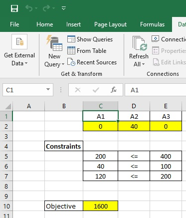 Dal sos File Home Insert Page Layout Formulas Show Queries À Connecti From Table E Propertie Get External New Refresh Data Qu