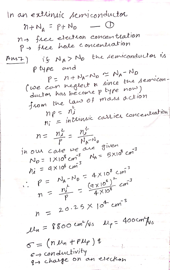 . in an extrinsic semiconductor NINA = pt No - no free election concentration . pt free hole concentration Ausz if NA> No the