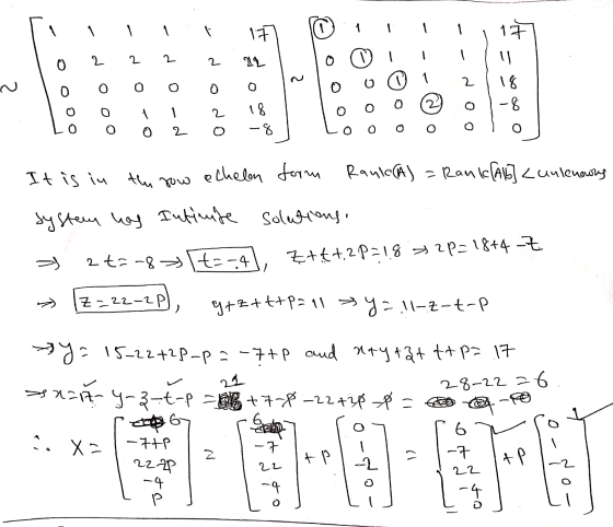 I 1 - 1 - 2 2 0 d 2 12 18 N o 1 2 0 0 o O o 0 0 2 1 -8 2 18 O 2 -8 o 0 It is in the row echelon form Raulo(A) = Rank [A15]