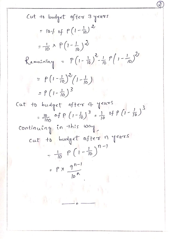 Cut to budget after 3 years = 10%. Of P(1-6) - Box PC-to je Remeinling = P(i to je to pli boje = P(1-7°C1-to) =PC1-to)3 Cut t