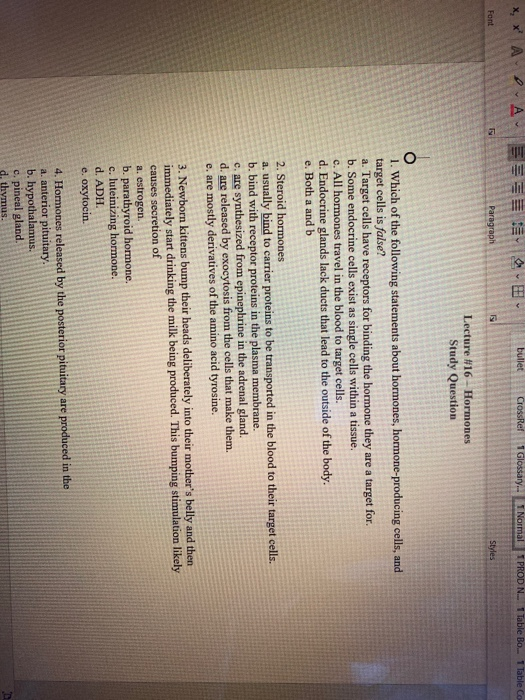 *, * A A b CrossRef 1 Glossary. I NormalT PROD N... 1 Table Bo... 1 Table Font Paragraph Styles Lecture #16 - Hormones Study