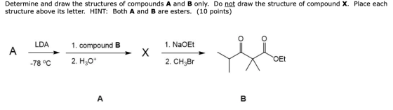 Determine and draw the structures of compounds A and B only. Do not draw the structure of compound X. Place each structure ab
