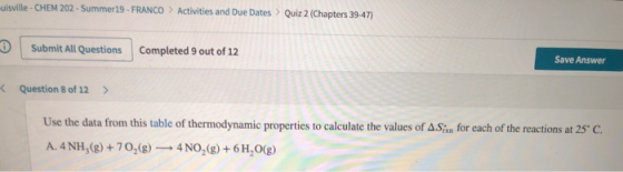 muisville - CHEM 202 - Summer 19 - FRANCO Activities and Due Dates > Quiz 2 (Chapters 39-47) 3 Submit All Questions Completed