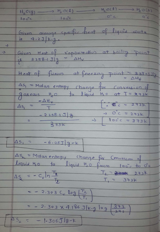 miven Heato Heat Usinn As - Mol an etropge 早 a entepy Change for Cenveian Lt quid-40 iquid to 2 -2.303 С., 029-2 ー1.306丁19-k て