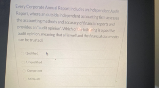 Every Corporate Annual Report includes an independent Audit Report, where an outside independent accounting firm assesses the