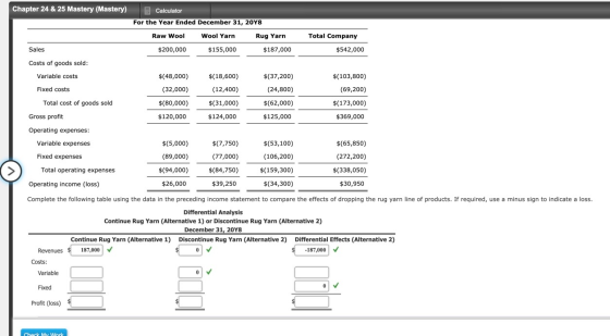 Chapter 24 & 25 Mastery (Mastery) Calculator For the Year Ended December 31, 2048 Raw Wool Wool Yarn Rug Yarn $200,000 $155,0