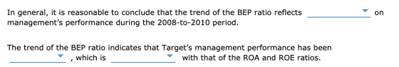 In general, it is reasonable to conclude that the trend of the BEP ratio reflects managements performance during the 2008-to
