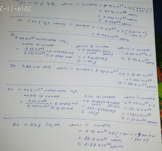 In 4.43 g 6 Ho atons in Z-11-610Z ) sample = 3.4101022x1. x 12 ( 6 forc+ = 40.92 x 1022. = 4.0 92 x 1023 atoms x 1022 atoms s
