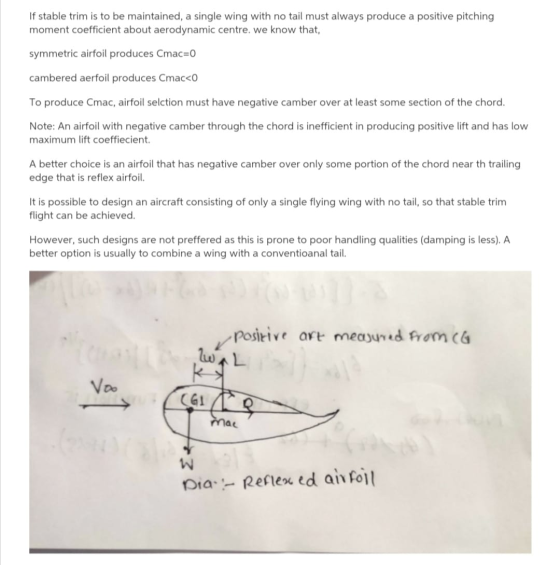 If stable trim is to be maintained, a single wing with no tail must always produce a positive pitching moment coefficient abo
