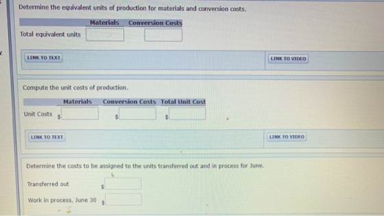 Determine the equivalent units of production for materials and conversion costs. Materials Conversion Costs Total equivalent