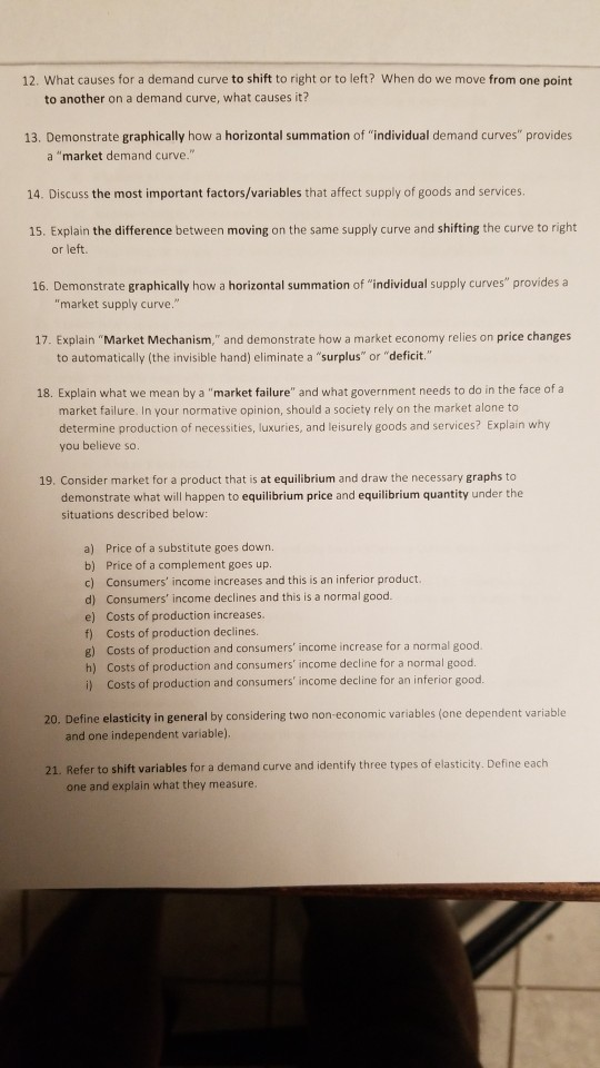 12. What causes for a demand curve to shitft to right or to left? When do we move from one point to another on a demand curve