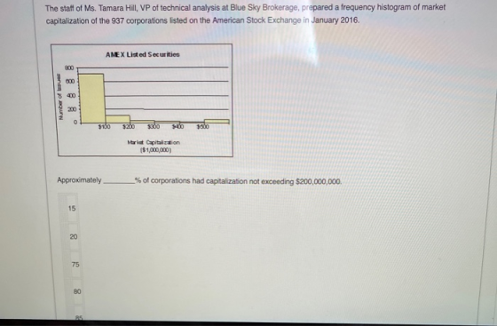 The staff of Ms. Tamara Hill, VP of technical analysis at Blue Sky Brokerage, prepared a frequency histogram of market capita