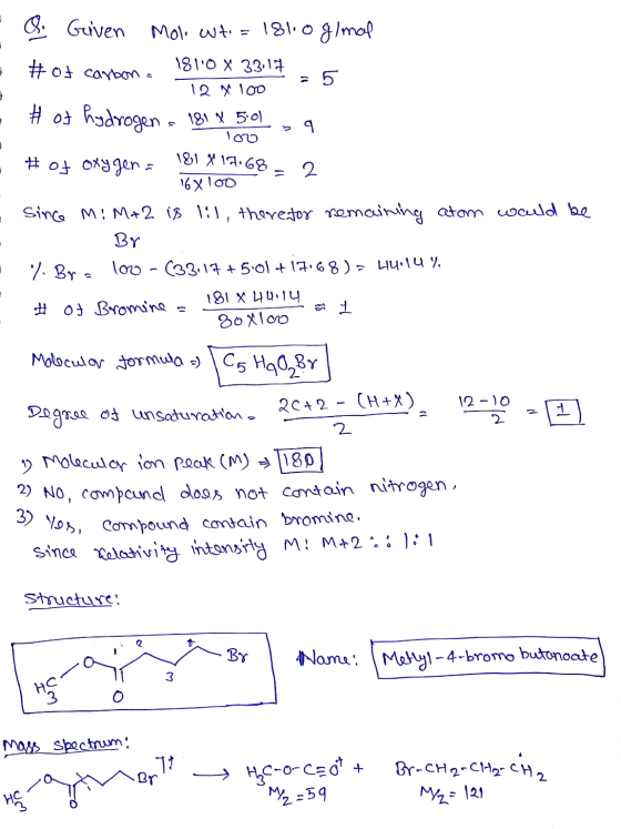 - - . & Given Molo who=18110 g/mal #04 carbon = 181.0 x 33.17 12 X 100 - 5 # of hydrogen - 181 X 501 Too #of oxygen= 1&1 X 14