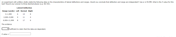 An experiment with artillery shells yields the following data on the characteristics of lateral deflections and ranges. Would