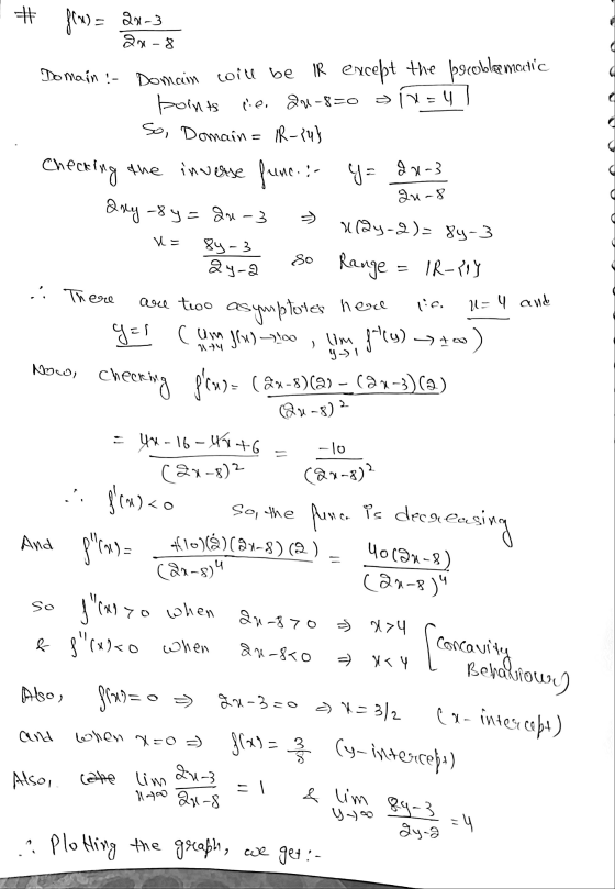 fra) = 20-3 23 -8 Domain - Domain coill be IR except the bgcoblematic boints de qu-850 (n=4] So, Domain = 1R-24} Checking the
