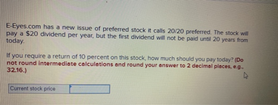 E-Eyes.com has a new issue of preferred stock it calls 20/20 preferred. The stock will pay a $20 dividend per year, but the f