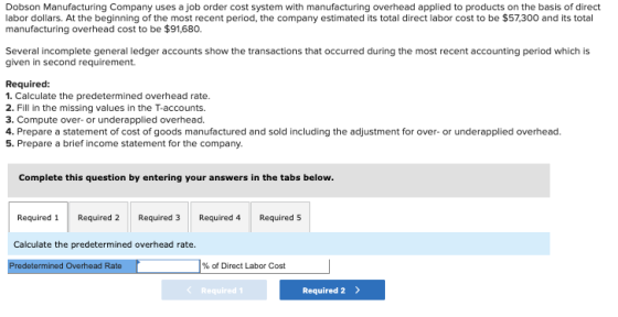 Dobson Manufacturing Company uses a job order cost system with manufacturing overhead applied to products on the basis of dir