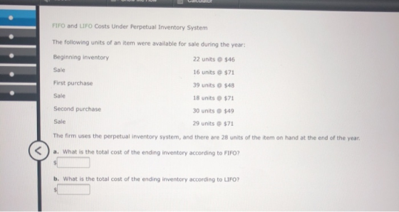 Udlcudo FIFO and LIFO Costs Under Perpetual Inventory System The following units of an item were available for sale during th