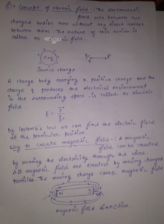 ©- Concept of electric field-/ The electrostatic yonce acts between two charged bodies even without any direct contact betwee