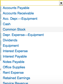 Accounts Payable Accounts Receivable Acc. Depr.-Equipment Cash Common Stock Depr. Expense-Equipment Dividends Equipment Interest Expense Interest Payable Notes Payable Office Supplies Retained Earnings Service Revenue