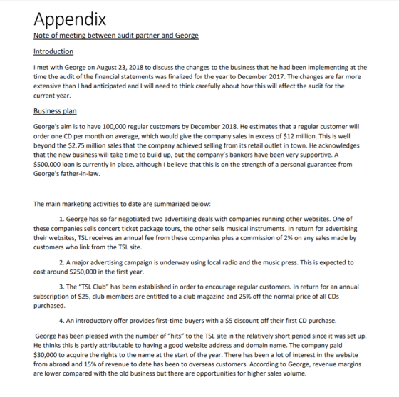 Appendix Note of meeting between audit partner and George Introduction I met with George on August 23, 2018 to discuss the ch