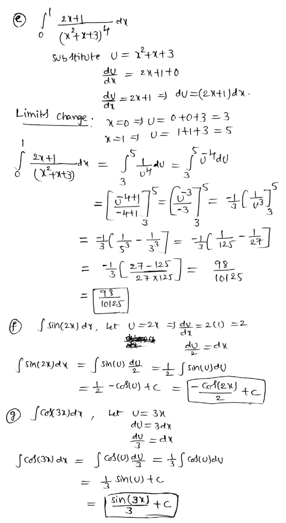 le 2x+1 dll (x+3)4 Substitute U= 2?+x+3 = ell tito du dll dy da = 2X+1 =) du=(2x+1]dx, Limits Change 21=0 YU= 0 +0+3 = 3 H -