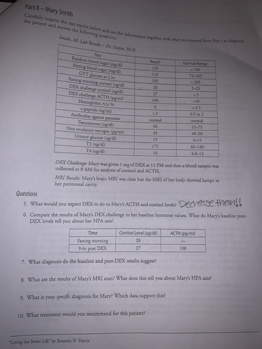 Part II - Mary Smith Carefully inspect the test results below and use the information togel the patient and answer the follow
