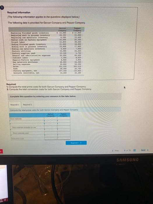 Required Information The following information applies to the questions displayed below) The following data is provided for G