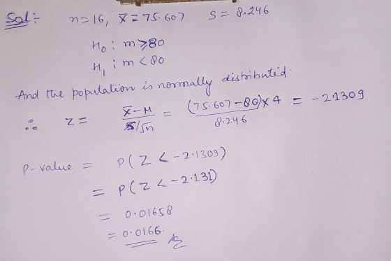 Ho m80 And the populalior io normally dishbatid d 24 6 P (z 21.31 0.0166