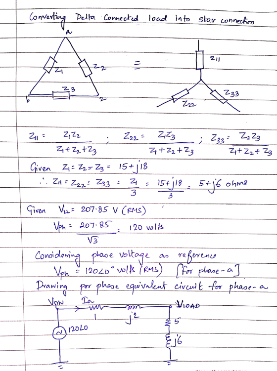 Converting Delta Connected load into star connection 211 23 Z33 Zzz + ; 233= Z2 Z3 Zıt Zzt Z3 211 Z, Zz 2222 ZZZ Z + Z₂tZz Zt