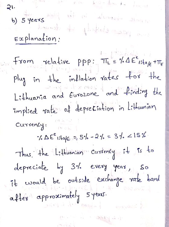 Q1 b) 5 years Ex planation fsom selaLive. p the inloken ates for the Lithuania and Evrozone. and Pindig the Yate, 악 depreciation in Lithuanian S to thuanian Cur L 3-1. every year, So ePre Cia Itould be outsle excharje ae bard aptes appr5ys