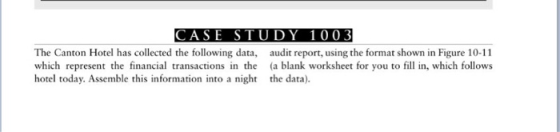CASE STUDY 1003 The Canton Hotel has collected the following data, audit report, using the format shown in Figure 10-11 which