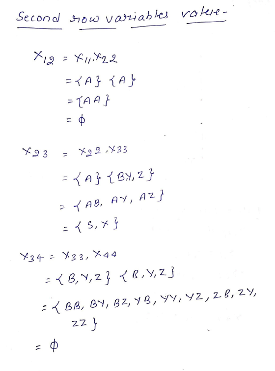 Second row variables ratere- x 12 = X1,822 ={A} {A} ={AA } X 23 - X 92,433 = {A} {By, 2} = AB, AY, AZ) ={six} ¥34 733, 444 -