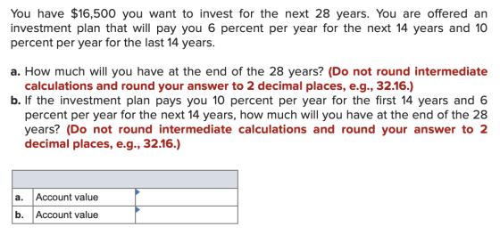 You have $16,500 you want to invest for the next 28 years. You are offered an investment plan that will pay you 6 percent per