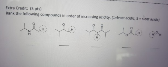 Extra Credit: (5 pts) Rank the following compounds in order of increasing acidity. (1=least acidic, 5 = nost acidic) ان کا او