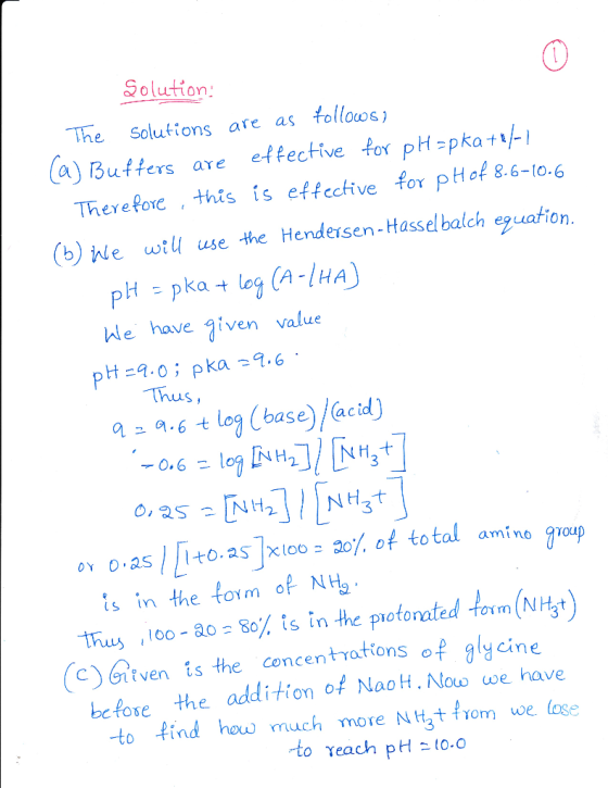 Solution The Solutions are as folloes a) Buffers are effective for pH-pkata- There Pore this is effcctive for pHof 8.6-10-6 (